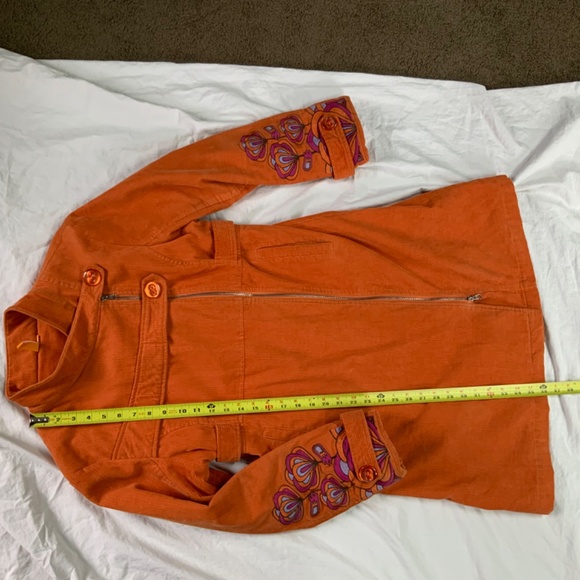 Boho Embroidered Orange Corduroy Coat by KanaBeach Women’s 12 - Picture 6 of 16